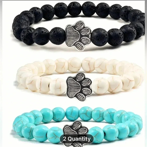 Dog Paw Beaded Bracelet Set of Three Teal White Black - Picture 1 of 10